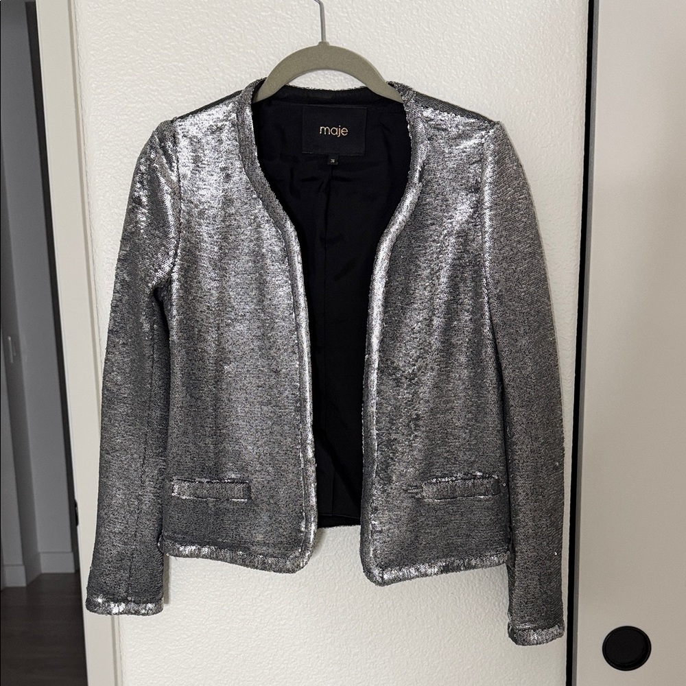 Maje Metallic Silver Women's Blazer